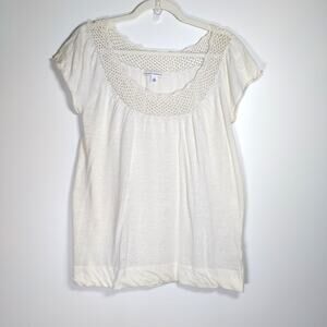 Banana Republic Cream Linen Crochet Trim Top Boho Minimalist Coastal Capsule M